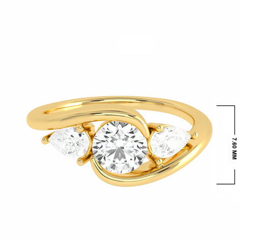 1 CT. Three stone Round and Pear bypass Lab created diamond Engagement Ring