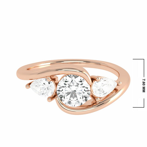 1 CT. Three stone Round and Pear bypass Lab created diamond Engagement Ring