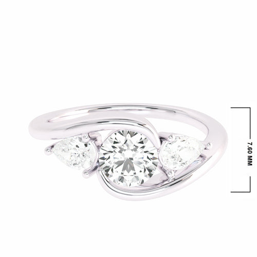1 CT. Three stone Round and Pear bypass Lab created diamond Engagement Ring