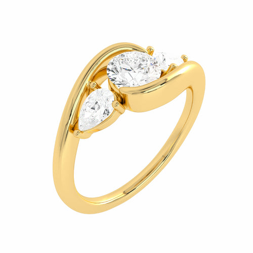 1 CT. Three stone Round and Pear bypass Lab created diamond Engagement Ring