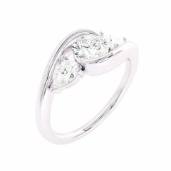 1 CT. Three stone Round and Pear bypass Lab created diamond Engagement Ring