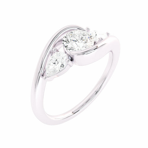 1 CT. Three stone Round and Pear bypass Lab created diamond Engagement Ring