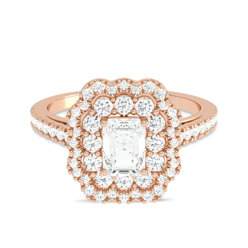 1 CT. Enigmatic Harmony Emerald and Round Diamond Engagement Ring