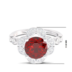 Fiery Passion Round Ruby and Natural Diamond Engagement Ring.