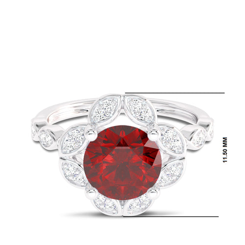 Fiery Passion Round Ruby and Natural Diamond Engagement Ring.