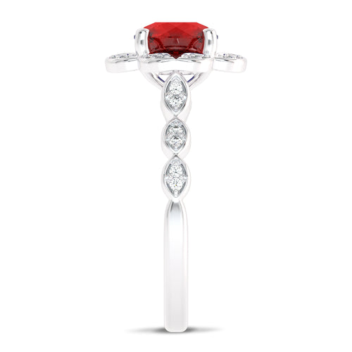 Fiery Passion Round Ruby and Natural Diamond Engagement Ring.