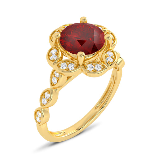 Fiery Passion Round Ruby and Natural Diamond Engagement Ring