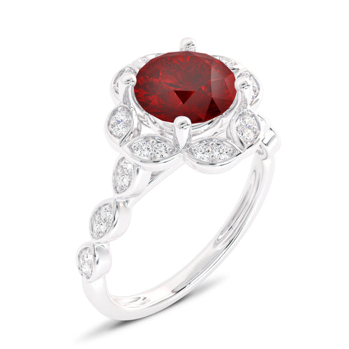 Fiery Passion Round Ruby and Natural Diamond Engagement Ring.
