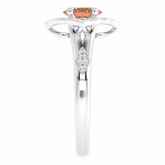 Soft Sunrise Oval Morganite and Natural Diamond Floral Engagement Ring.