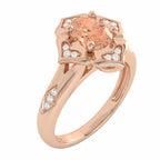 Soft Sunrise Oval Morganite and Natural Diamond Floral Engagement Ring.