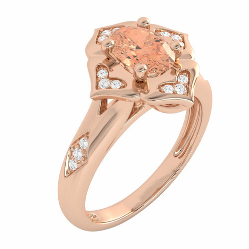 Soft Sunrise Oval Morganite and Natural Diamond Floral Engagement Ring