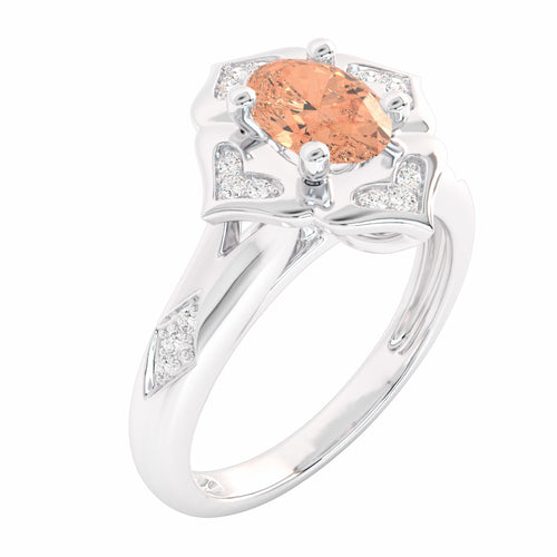Soft Sunrise Oval Morganite and Natural Diamond Floral Engagement Ring.