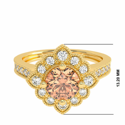 Pink Petal Round Morganite and Natural Diamond Vintage Engagement Ring.