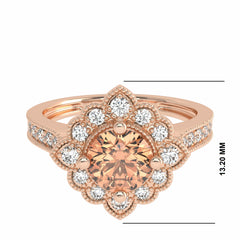 Pink Petal Round Morganite and Natural Diamond Vintage Engagement Ring.