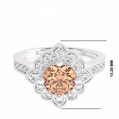 Pink Petal Round Morganite and Natural Diamond Vintage Engagement Ring.