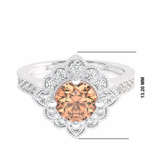 Pink Petal Round Morganite and Natural Diamond Vintage Engagement Ring.