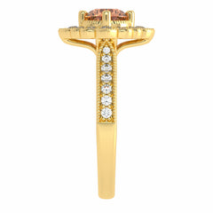 Pink Petal Round Morganite and Natural Diamond Vintage Engagement Ring.