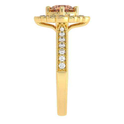 Pink Petal Round Morganite and Natural Diamond Vintage Engagement Ring.