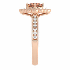 Pink Petal Round Morganite and Natural Diamond Vintage Engagement Ring.