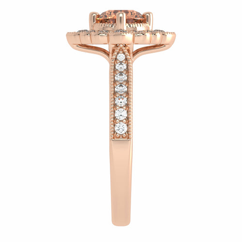 Pink Petal Round Morganite and Natural Diamond Vintage Engagement Ring.