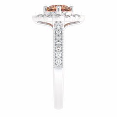 Pink Petal Round Morganite and Natural Diamond Vintage Engagement Ring.