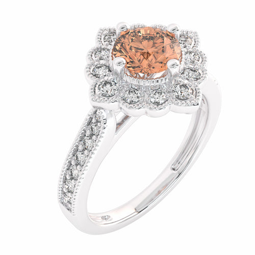 Pink Petal Round Morganite and Natural Diamond Vintage Engagement Ring.