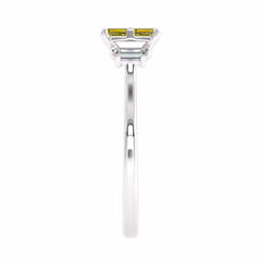 1 CT. Fancy Yellow Radiant and trapezoid Natural Diamond Engagement Ring