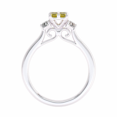 1 CT. Fancy Yellow Radiant and trapezoid Natural Diamond Engagement Ring