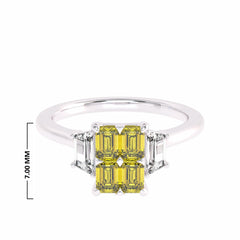 1 CT. Fancy Yellow Radiant and trapezoid Natural Diamond Engagement Ring