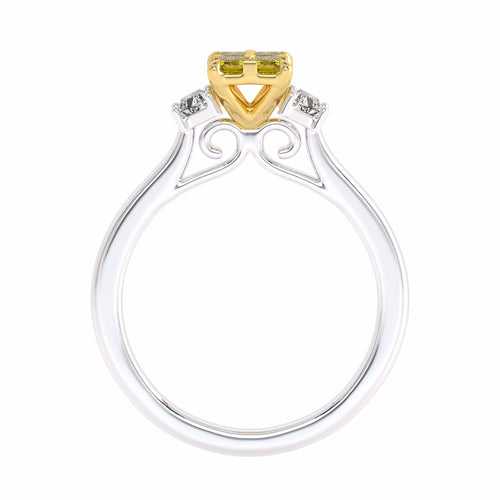 1 CT. Fancy Yellow Radiant and trapezoid Natural Diamond Engagement Ring