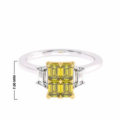 1 CT. Fancy Yellow Radiant and trapezoid Natural Diamond Engagement Ring
