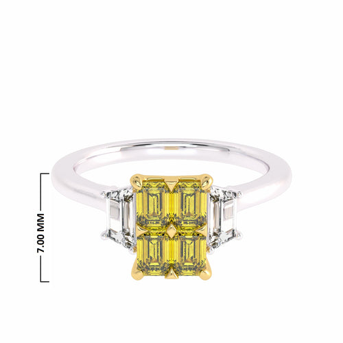 1 CT. Fancy Yellow Radiant and trapezoid Natural Diamond Engagement Ring