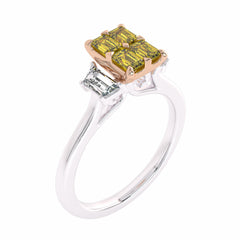 1 CT. Fancy Yellow Radiant and trapezoid Natural Diamond Engagement Ring