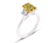 1 CT. Fancy Yellow Radiant and trapezoid Natural Diamond Engagement Ring