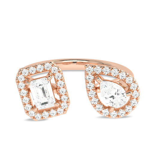 3/4 CT. Two Headed pear and Emerald cut Lab created Diamond Ring