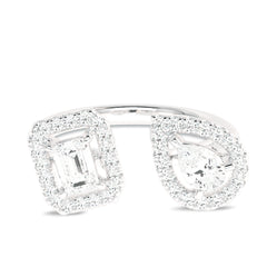 3/4 CT. Two Headed pear and Emerald cut Lab created Diamond Ring