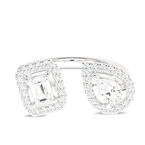 3/4 CT. Two Headed pear and Emerald cut Lab created Diamond Ring