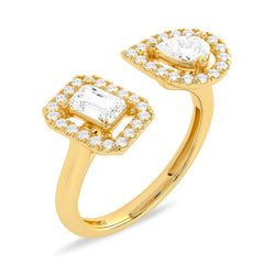 3/4 CT. Two Headed pear and Emerald cut Lab created Diamond Ring