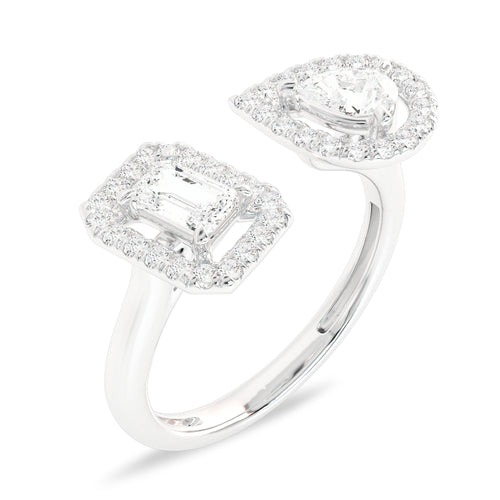 3/4 CT. Two Headed pear and Emerald cut Lab created Diamond Ring