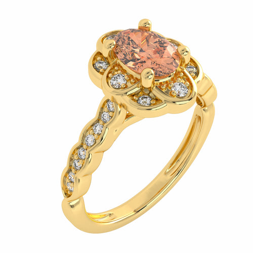 Graceful Oval Morganite and Natural Diamond Engagement Ring.