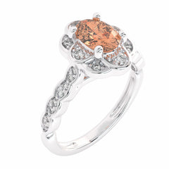 Graceful Oval Morganite and Natural Diamond Engagement Ring.