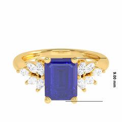 Azure Affection Emerald Cut Blue Sapphire and Marquise Natural Diamond Engagement Ring.