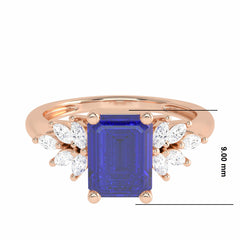 Azure Affection Emerald Cut Blue Sapphire and Marquise Natural Diamond Engagement Ring.