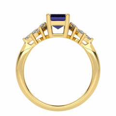 Azure Affection Emerald Cut Blue Sapphire and Marquise Natural Diamond Engagement Ring.