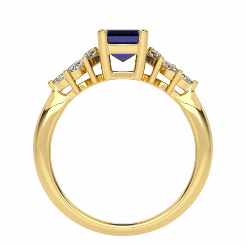 Azure Affection Emerald Cut Blue Sapphire and Marquise Natural Diamond Engagement Ring.