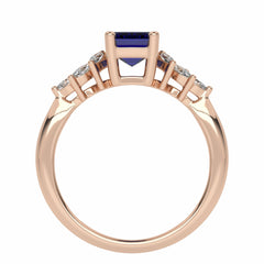 Azure Affection Emerald Cut Blue Sapphire and Marquise Natural Diamond Engagement Ring.