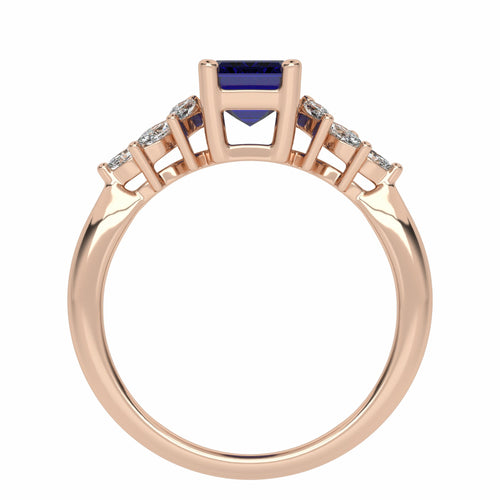 Azure Affection Emerald Cut Blue Sapphire and Marquise Natural Diamond Engagement Ring.