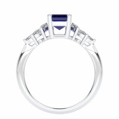 Azure Affection Emerald Cut Blue Sapphire and Marquise Natural Diamond Engagement Ring.