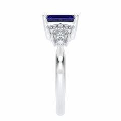 Azure Affection Emerald Cut Blue Sapphire and Marquise Natural Diamond Engagement Ring.