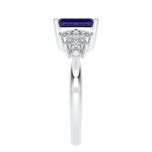 Azure Affection Emerald Cut Blue Sapphire and Marquise Natural Diamond Engagement Ring.